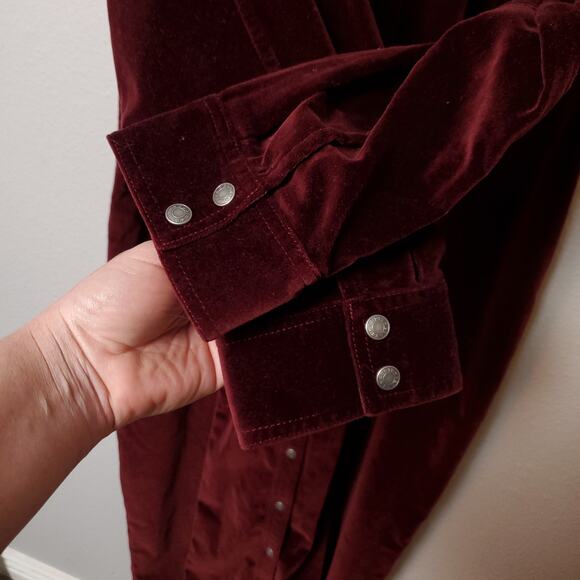 EDDIE BAUER (Tall) Velvet Snap Button Western Shirt Dress Wine Nightgown - Picture 7 of 9
